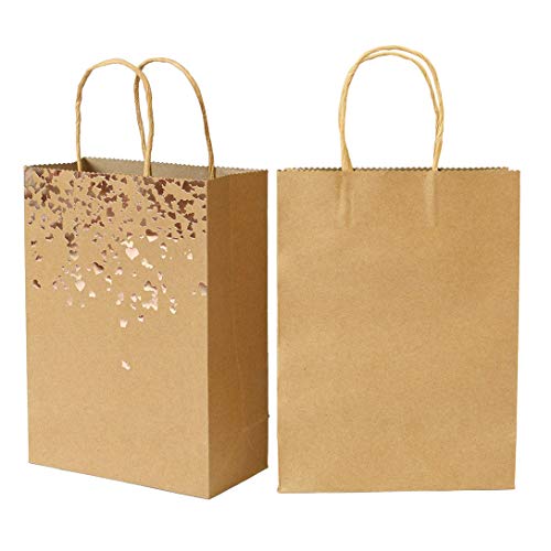 ZJW Bolso de Kraft con Bolsa de Regalo, Bolsos de Fiesta de Papel de 20 Piezas con asa para cumpleaños, para Bodas Celebraciones de Noche de Recuerdo (Oro Rosa)