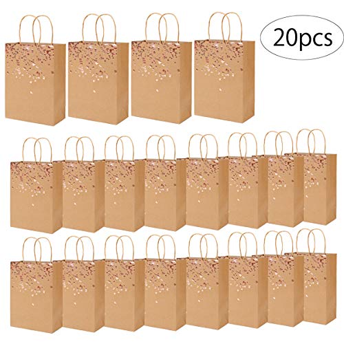 ZJW Bolso de Kraft con Bolsa de Regalo, Bolsos de Fiesta de Papel de 20 Piezas con asa para cumpleaños, para Bodas Celebraciones de Noche de Recuerdo (Oro Rosa)