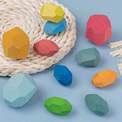 ZJYWYG Nuevo 5/11/16 Pc/Set Juguete Colorido de Piedra de Madera - Juguete Educativo temprano para niños, Juego Creativo de apilamiento de Piedra de Madera Irregular (16)