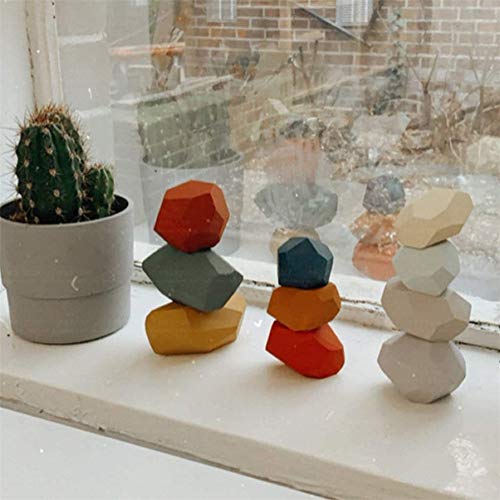 ZJYWYG Nuevo 5/11/16 Pc/Set Juguete Colorido de Piedra de Madera - Juguete Educativo temprano para niños, Juego Creativo de apilamiento de Piedra de Madera Irregular (16)