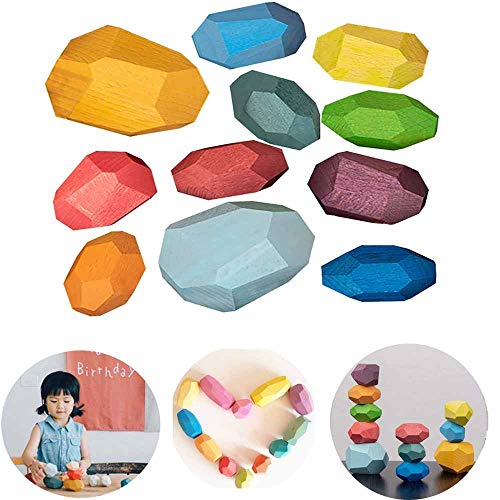 ZJYWYG Nuevo 5/11/16 Pc/Set Juguete Colorido de Piedra de Madera - Juguete Educativo temprano para niños, Juego Creativo de apilamiento de Piedra de Madera Irregular (16)