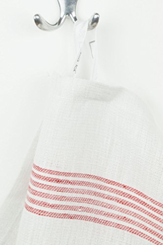 ZOLLNER 4 paños de Cocina de Lino 100%, 50x70 cm, Blancos con Rayas Rojas