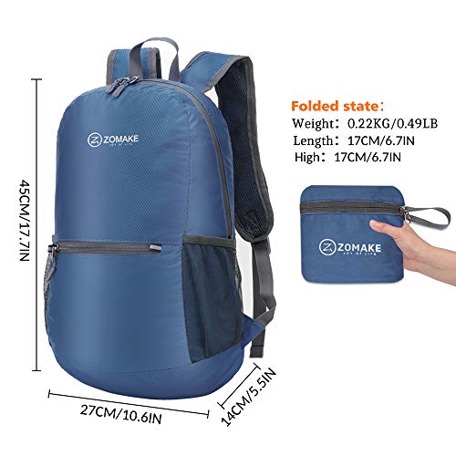 ZOMAKE Mochila Plegable Ligera 20L, Mochilas Pequeñas para Hombre Mujer, Mochilas Compacta para Viajar Senderismo(Azul Marino)