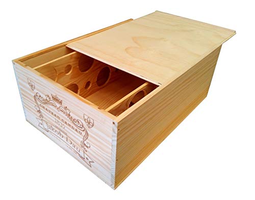 ZonaWine - Lote 4 Cajas de Madera para 12 Botellas de Vino/Logos Variados. Medidas: Alto 19/35/54 cm Fondo.