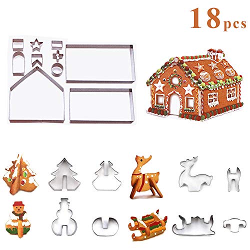 ZoneYan Moldes Galletas 3D, 18 Piezas Moldes para Galletas Navidad,Juego de Cortadores Galletas De Navidad, Cortador de Galletas de Acero Inoxidable Navidad