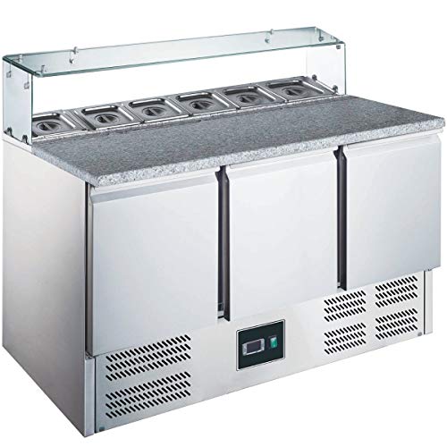 ZORRO ZPS 300 G - Mesa de cocina para pizza (3 puertas, con placa de granito, refrigeración para ensaladas)