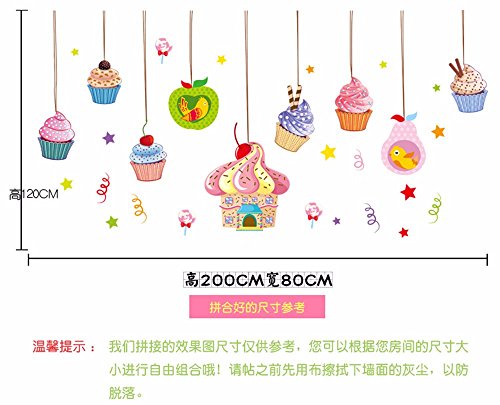 ZRDMN Etiqueta de la pared Helado Helado Decoración Jardín de la infancia Bocadillo Vitrina de vidrio, 60 * 90 cm Puede quitar los murales de arte para el dormitorio