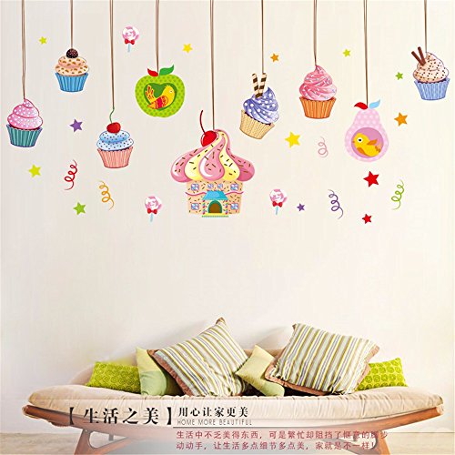 ZRDMN Etiqueta de la pared Helado Helado Decoración Jardín de la infancia Bocadillo Vitrina de vidrio, 60 * 90 cm Puede quitar los murales de arte para el dormitorio