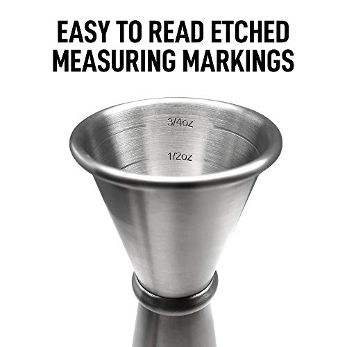 Zulay Kitchen Prima de Estilo japonés Doble cóctel Jigger, 18/8 Grado alimenticio Acero Inoxidable, 1 oz-2 oz Grabado Marcas con gradaciones incremental, Bella jiggers Shot vertedor Herramienta de me