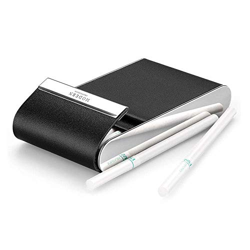 ZUQIEE Caso de Cigarrillos, Cuero auténtico Acero Inoxidable Largo Damas sección Delgada Caso de Cigarrillos, 20 Sticks Personalizada Ultrafina Hombres de Flip Personalidad portátil Moda de Cuero del