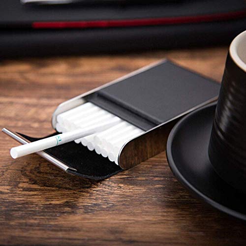 ZUQIEE Caso de Cigarrillos, Cuero auténtico Acero Inoxidable Largo Damas sección Delgada Caso de Cigarrillos, 20 Sticks Personalizada Ultrafina Hombres de Flip Personalidad portátil Moda de Cuero del