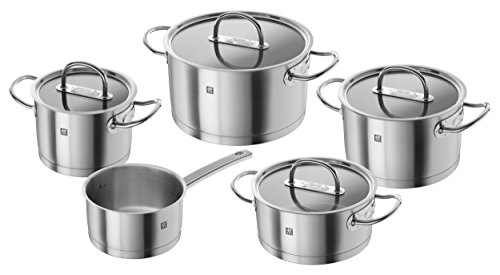 Zwilling Prime - Batería de cocina de 5 piezas, Acero Inoxidable, Tapas de Cristal, Apta para Todo Tipo de Cocinas