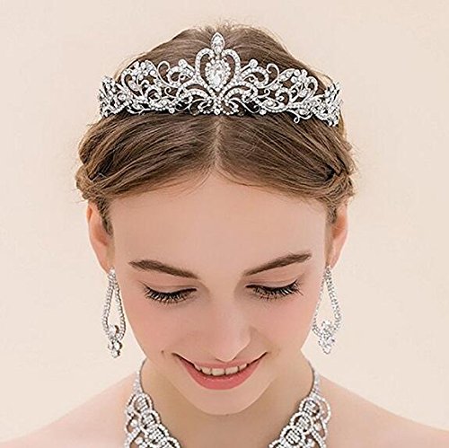 ZWOOS Diadema Corona Tiara Flor Cristal Diamante De Imitación Hairband para Fiesta Boda Novia