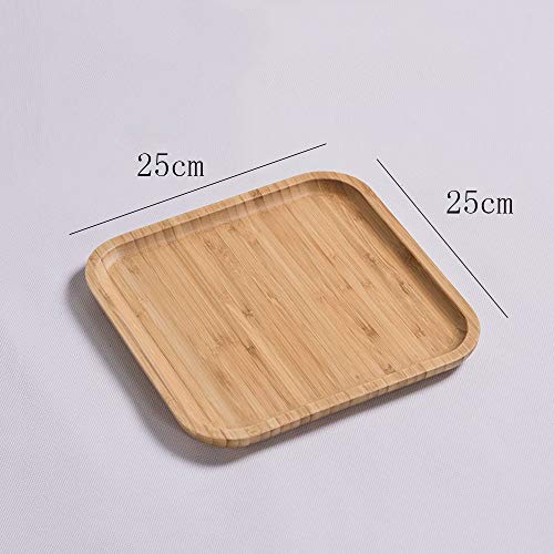 Zyrtp Bandeja Cuadrada de Madera - Bandeja de Desayuno Antideslizante de bambú multifunción, Juego de té, Restaurante, Hotel, Bandeja para Servir Platos, Madera, 25 * 25 * 2cm