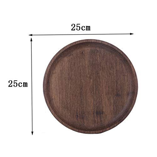 Zyrtp Bandeja Redonda de Madera – Multifunción de Madera Maciza Antideslizante Bandeja de Desayuno Juego de té Restaurante Hotel bandejas para Servir Platos, Madera, 25 * 25 * 2cm