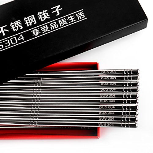 10 Pares de Palillos, Acero Inoxidable Respetuoso del Medio Ambiente Antideslizante Anti-hot Palos de Diseño de Vacío Hogar Hotel Restaurant Palillos (10pair)