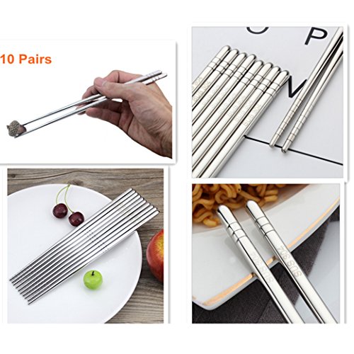 10 Pares de Palillos, Acero Inoxidable Respetuoso del Medio Ambiente Antideslizante Anti-hot Palos de Diseño de Vacío Hogar Hotel Restaurant Palillos (10pair)