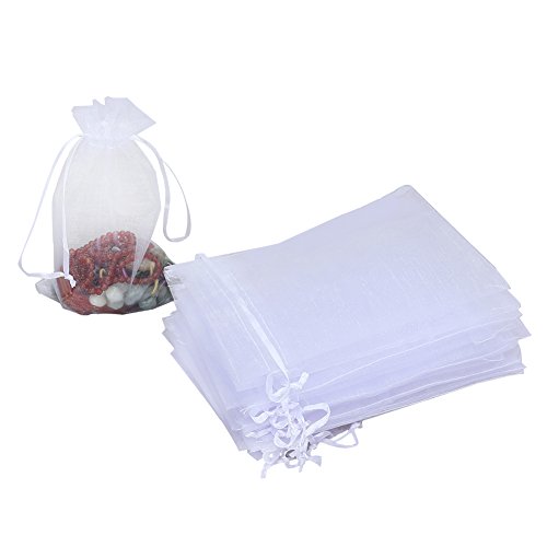 100 bolsas de organza, color blanco, 10 x 15 cm, mediano de organza, para regalo pequeño