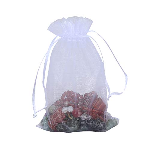 100 bolsas de organza, color blanco, 10 x 15 cm, mediano de organza, para regalo pequeño