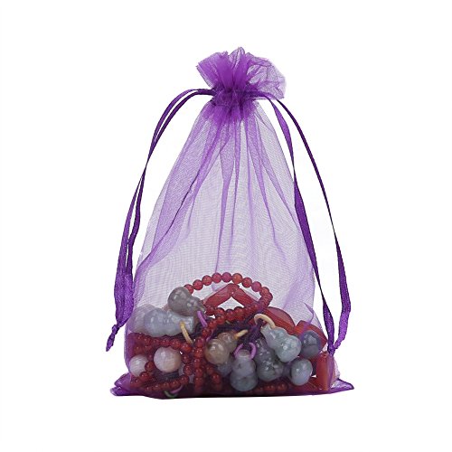 100 bolsas de organza de color morado, 10 x 15 cm, para bodas, fiestas, regalos, con cordón, bolsas de joyería, bolsas de dulces de Navidad