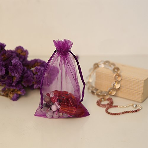 100 bolsas de organza de color morado, 10 x 15 cm, para bodas, fiestas, regalos, con cordón, bolsas de joyería, bolsas de dulces de Navidad