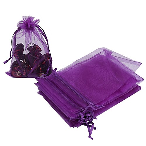 100 bolsas de organza de color morado, 10 x 15 cm, para bodas, fiestas, regalos, con cordón, bolsas de joyería, bolsas de dulces de Navidad