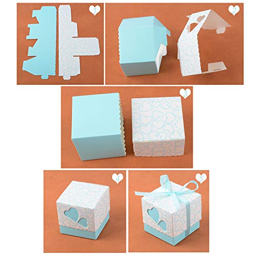 100 × Cajas de Caramelo Dulces Bombones para Boda Fiestas Cumpleaños Bautizo Detalles Recuerdos Decoración Favor para Invitados de Boda (Azul)