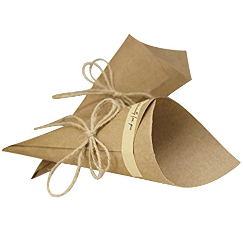 100 cartulinas de papel kraft natural, ideal para bricolaje de conos para fiesta de bodas, cuerda de cáñamo, adhesivo de doble cara, etiqueta de cierre
