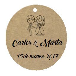 100 Etiquetas kraft colgantes Pareja 5 cm para boda personalizadas