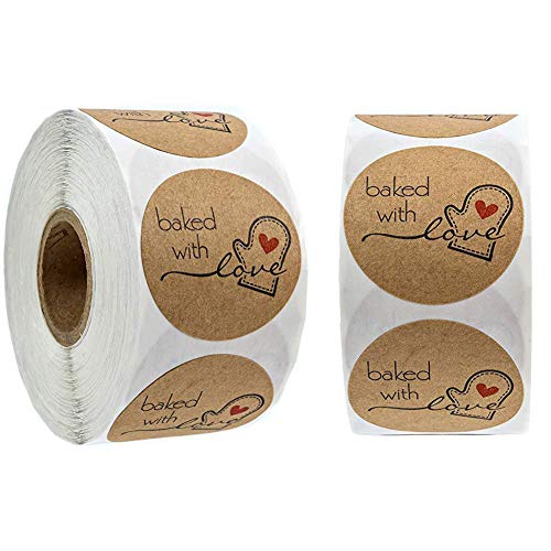 1000PCS Pegatinas de 'baked with love' Redondo Adhesivo Galletas Bolsa Cumpleaños Boda Día de Acción de Gracias Bolsa Regalos Artesanía rollo para regalos hechos en casa 1 pulgada