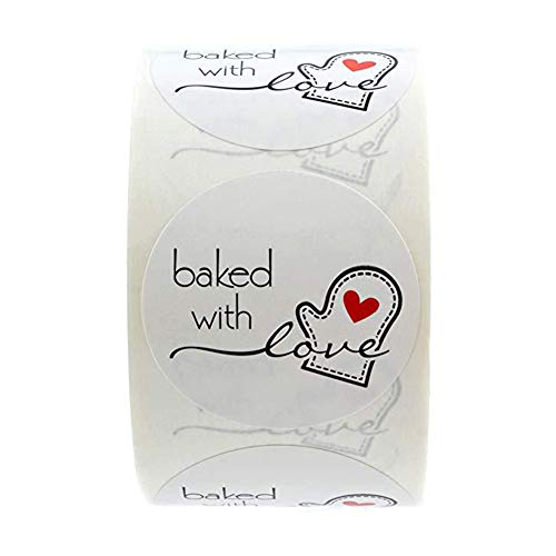 1000PCS Pegatinas de 'baked with love' Redondo Adhesivo Galletas Bolsa Cumpleaños Boda Día de Acción de Gracias Bolsa Regalos Artesanía rollo para regalos hechos en casa 1 pulgada