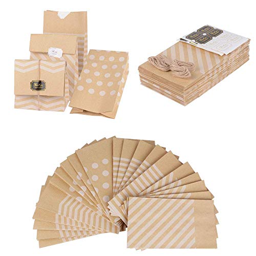100pcs Bolsas Papel Kraft,Bolsas de Papel para Regalos Dulces de Galletas, yPegatinas Paquetes Decortivas de Regalo para Bodas de Cumpleaños de Navidad Bautismo, Golosinas, Nueces, Chocolates