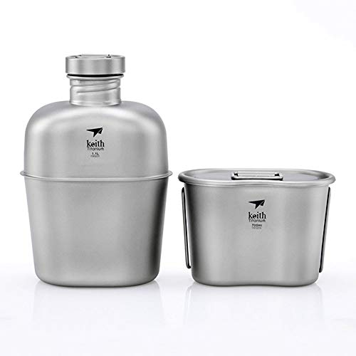 1100 ml + 700 ml Ultraligero hervidor de agua militar de titanio con correa de hombro ajustable, portátil, gran capacidad para camping para exteriores con bolsa