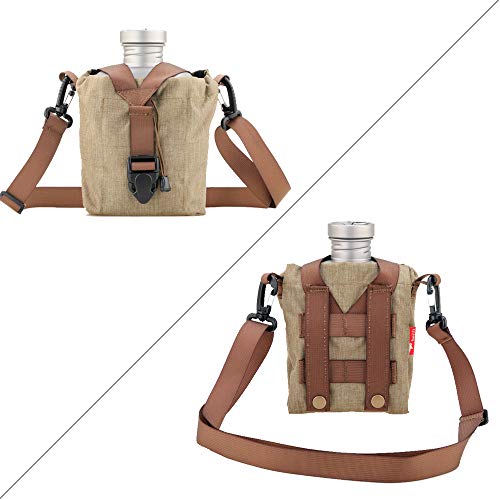 1100 ml + 700 ml Ultraligero hervidor de agua militar de titanio con correa de hombro ajustable, portátil, gran capacidad para camping para exteriores con bolsa