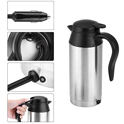 12 V 750 ml eléctrico coche hervidor portátil de acero inoxidable encendedor de cigarrillos calentamiento taza portátil coche Kettle taza eléctrica viaje termoses para calentar agua café leche té