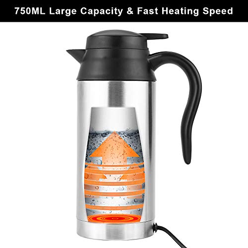 12 V 750 ml eléctrico coche hervidor portátil de acero inoxidable encendedor de cigarrillos calentamiento taza portátil coche Kettle taza eléctrica viaje termoses para calentar agua café leche té