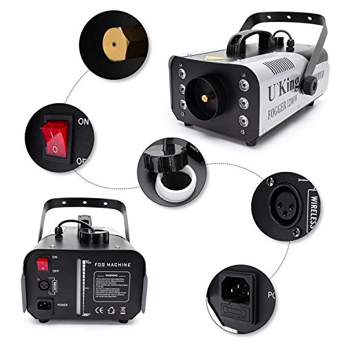 1200W Máquina de Humo con Luces Controlables,UKing RGB Maquina Niebla con Control Remoto y Tanque de 1L para Bodas, Fiestas, Teatro, Discoteca