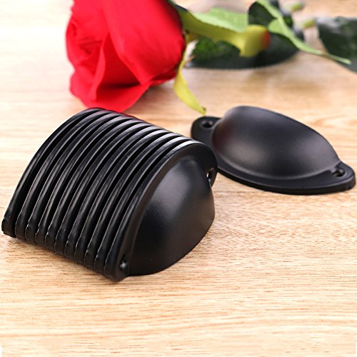 12pcs Pomos Vintage Puerta Retro Hierro Muebles Cocina Armario Cajón Tire Tiradores y Pomos con Forma de Carcasa con Tornillos - 8,2 cmx3.5 cm Negro