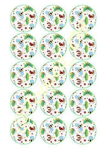 15 x 2" (5cm) PRECORTADA Mariposa, Mariquita & Abejorro Estampado Redondo Comestible Decoración PARA CUPCAKES DECORACIÓN por Topped Off