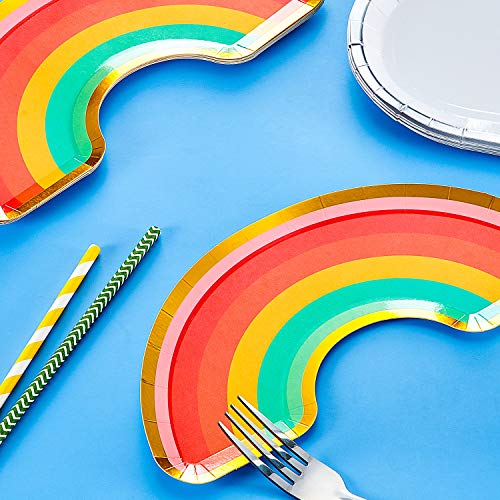 16 Piezas de Platos Desechables de Fiesta de Arco Iris Platos de Papel de Arcoiris y Nubes Vajilla de Papel Decorativo de Nube para Suministro de Baby Shower Cumpleaños Fiesta
