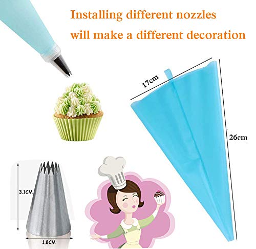 16 piezas Juego de decoración de pasteles, 12 boquillas, 1 Bolsillo para repostería, 2 acoplador,1 cepillo, DIY Kits para decoración de Tartas