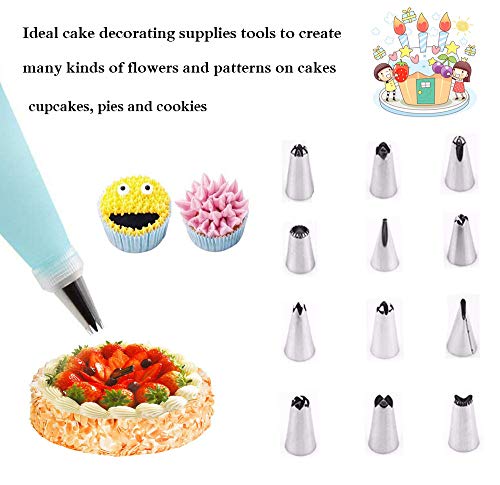 16 piezas Juego de decoración de pasteles, 12 boquillas, 1 Bolsillo para repostería, 2 acoplador,1 cepillo, DIY Kits para decoración de Tartas
