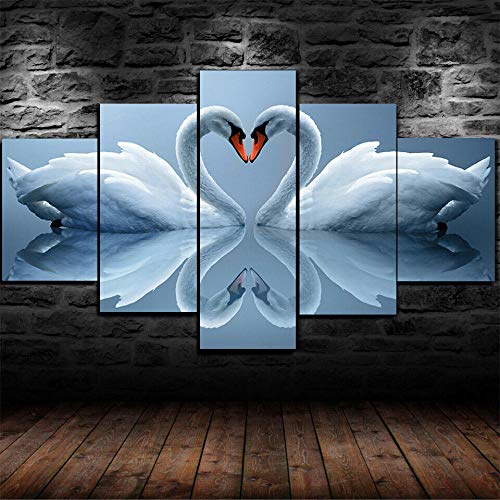 183Tdfc Cisne Amoroso 5 Piezas Cuadros Lienzo Decoracion Salon Modernos De Pared Lienzos Colgando Papel Pintado Murales Pintura Póster Fotos Regalo Anime Animal Paisaje