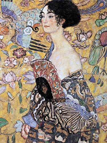 1art1 Gustav Klimt - Mujer con Abanico, 1917-18 Cuadro, Lienzo Montado sobre Bastidor (40 x 30cm)