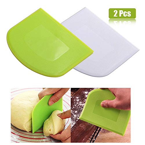 2 cortadores de masa, rascador de masa, espátula de plástico, adecuada para hornear pan y pasteles entusiasta principiantes y profesionales (verde, blanco)