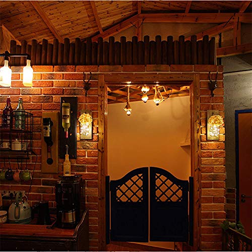 2 Mason jar de apliques de pared rústicos , Decoración de madera rústica vintage para el hogar, ganchos de hierro forjado, hortensias de seda y luces de tira LED para la decoración del hogar (Beige)