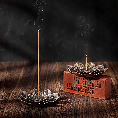 2 Piezas Soportes de Loto de Latón Portainciensos de Loto de Palo Quemador de Incienso de Cono con Receptor de Ceniza para Accesorios de Casa de Té Oficina Hogar