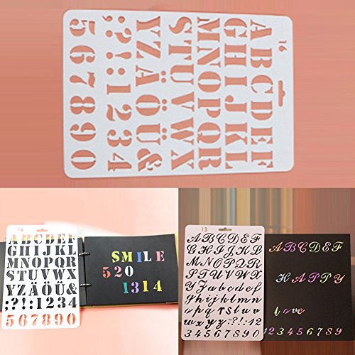 2 tipos de plantillas de letras con números de alfabeto, 27,5 x 19 cm, molde para pintar, álbumes de recortes, tarjetas de papel, manualidades 10.8cmx7.5cm Type 2