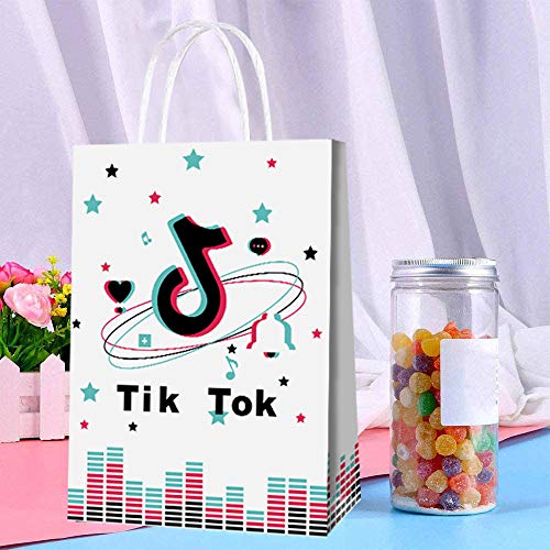 20 PCS Tik Tok Bolsas de regalo de fiesta Bolsas de regalo temáticas de redes sociales con notas musicales Tik Tok Fiesta temática Decoración de cumpleaños Bolsas de regalo
