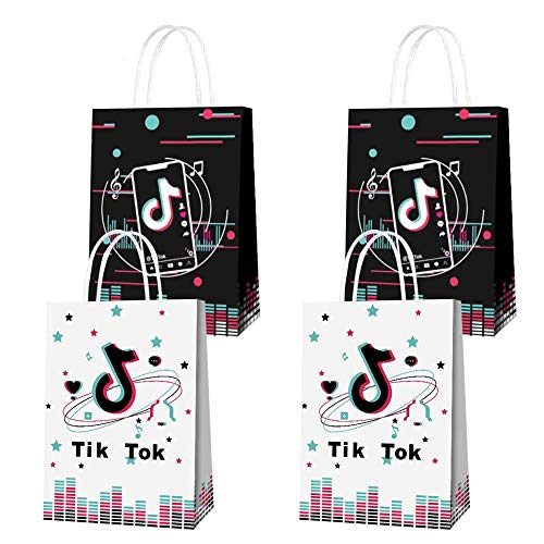 20 PCS Tik Tok Bolsas de regalo de fiesta Bolsas de regalo temáticas de redes sociales con notas musicales Tik Tok Fiesta temática Decoración de cumpleaños Bolsas de regalo